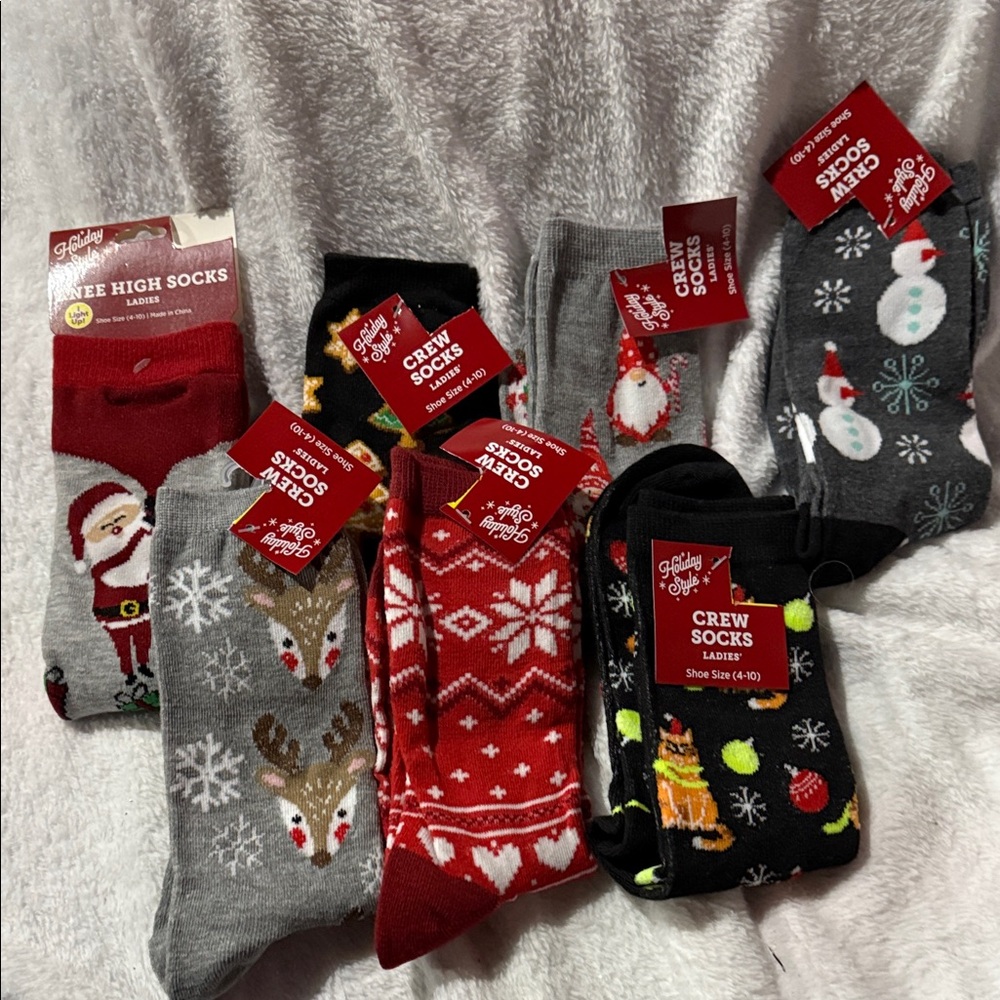 New Holiday Crew Socks - Red, Gray, Black